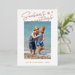 ADD YOUR PHOTO Season's Greetings Snowflakes Fo Foil Holiday Card