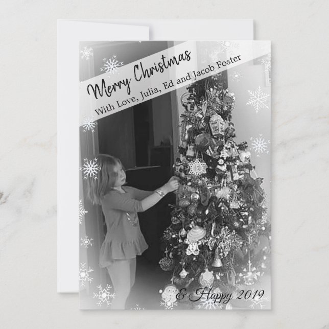 Add Your Photo Snowflake Black and White Christmas Invitation (Front)
