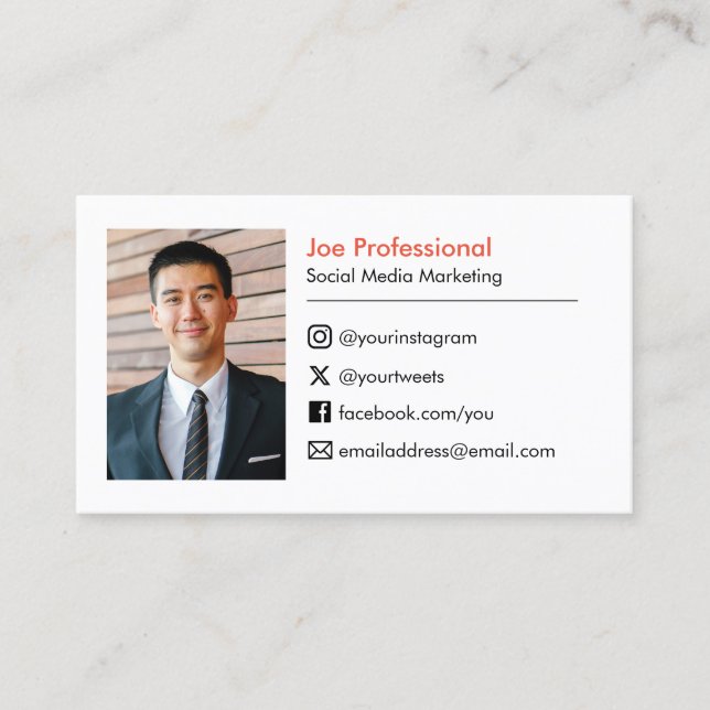 Add Your Photo | Social Media | Logo Business Card (Front)