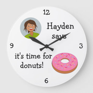 Add Your Photo: 'Time for Doughnuts' Large Clock