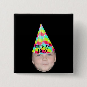 Add Your Photo To A Birthday Boy Party Hat 2 Inch Square Button