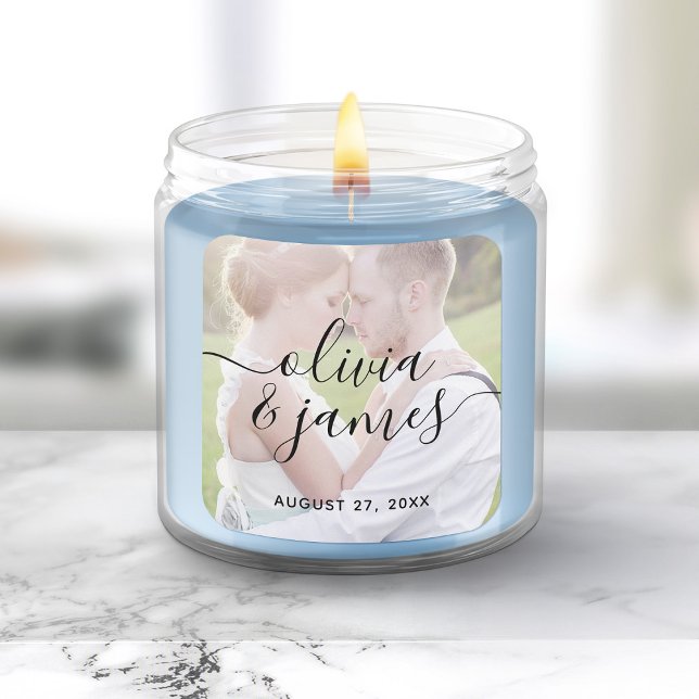 Add Your Photo Trendy Stylish Calligraphy Wedding Square Sticker (Creator Uploaded)