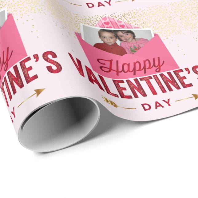 Add YOUR photo Valentines Red and Pink Envelope Wrapping Paper (Roll Corner)