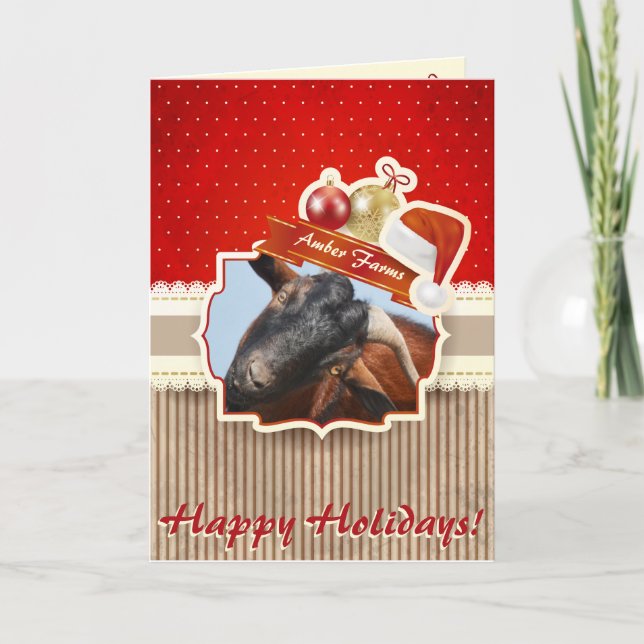 ADD YOUR PHOTO Vintage Goat Christmas Card (Front)