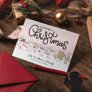ADD YOUR PHOTO Winter Christmas Ice Skating Town Holiday Card