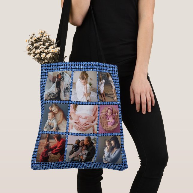 ADD YOUR PHOTOS Mother's day blue glitter Tote Bag (Close Up)
