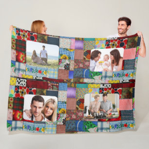 ADD YOUR PHOTOS-PATCHWORK FLEECE BLANKET