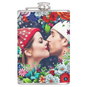 Add Your Picture Floral Heart Frame Hip Flask
