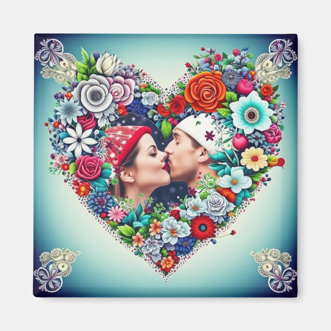 Add Your Picture | Floral Heart Frame Magnet (Front)