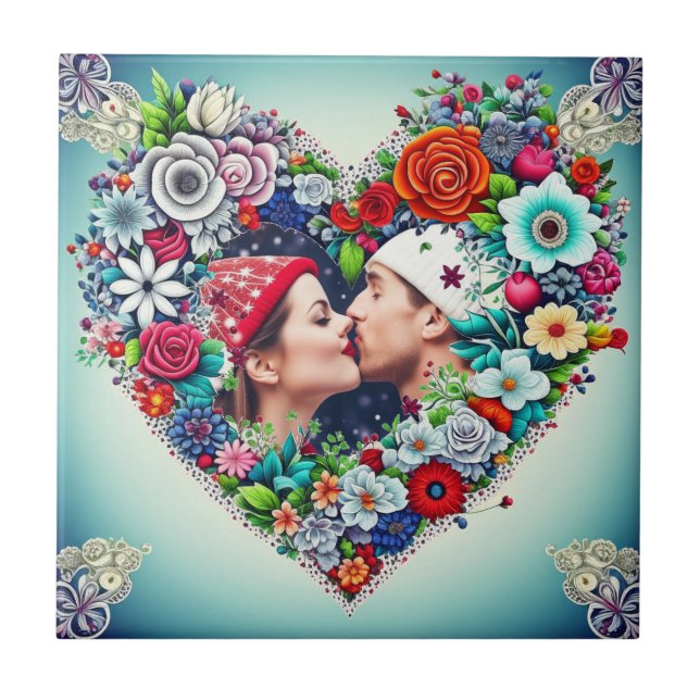 Add Your Picture | Floral Heart Frame Tile (Front)