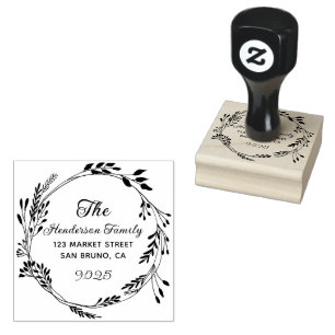 Add your   Round Floral Family Name Return Address Rubber Stamp