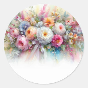 Add Your Text Aquarell Floral Art Blank Template Classic Round Sticker
