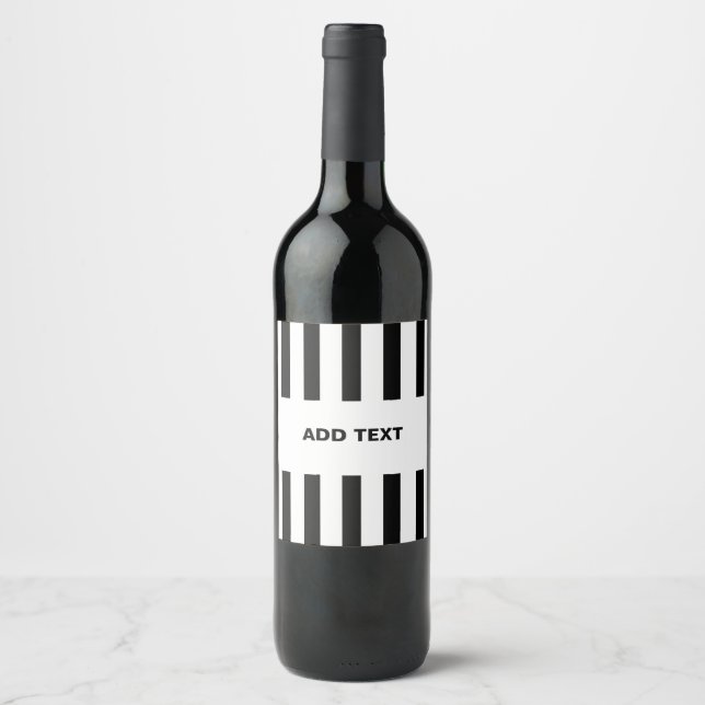 Add Your Text Black & White Referee Wine Label (Front)