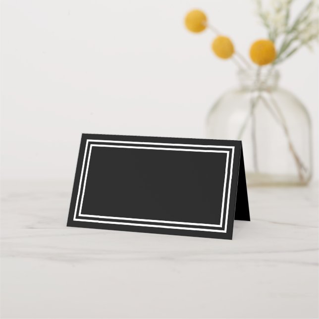 Add Your Text Black with Double White Borders Place Card (Front)