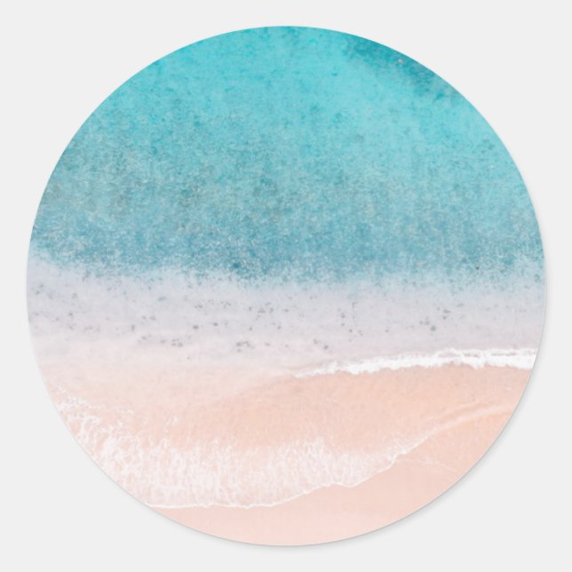 Add Your Text Blank Template Beach Sand Blue Sea Classic Round Sticker (Front)