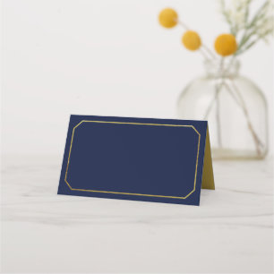 Add Your Text Blue with Faux Gold Classic Border Place Card
