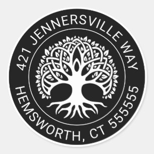 Add Your Text Celtic Tree Address Classic Round Sticker