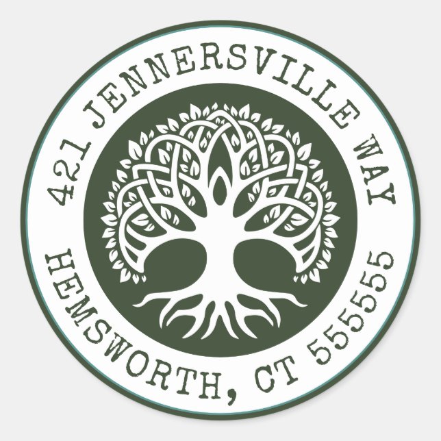 Add Your Text | Celtic Tree Address Classic Round Sticker (Front)