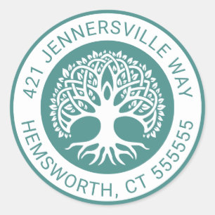 Add Your Text Celtic Tree Address Classic Round Sticker