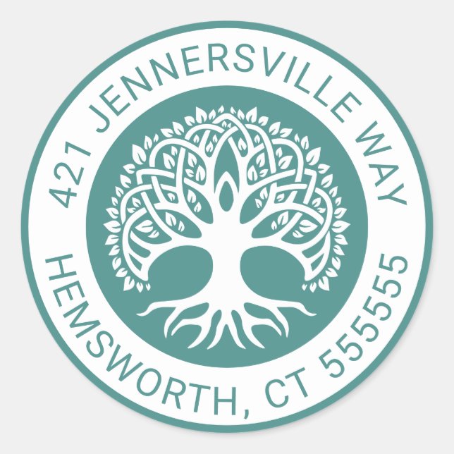 Add Your Text | Celtic Tree Address Classic Round Sticker (Front)