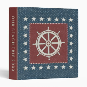 Add Your Text   Coastal Art   Ship wheel on Red Binder