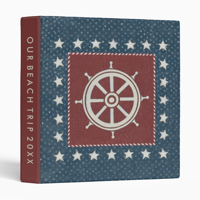 Add Your Text | Coastal Art | Ship wheel on Red Binder (Front/Spine)