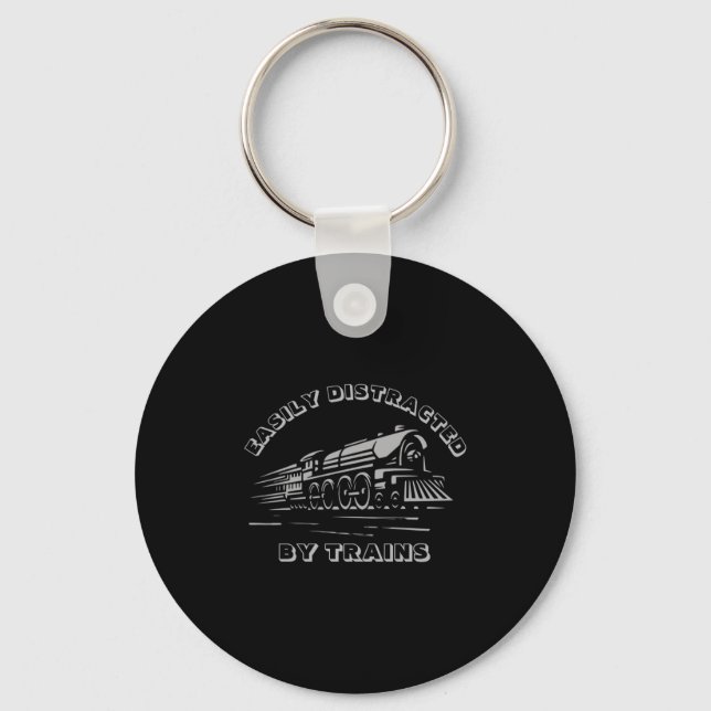 Add Your Text Easily Distracted By Steam Trains  Keychain (Front)