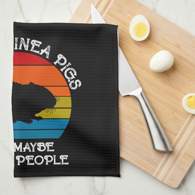 Add Your Text, Guinea Pig on Red Blue Sunset  Kitchen Towel (Quarter Fold)
