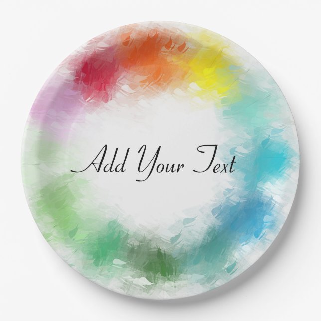 Add Your Text Hand Script Modern Colourful Templat Paper Plate (Front)