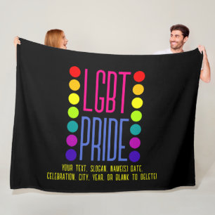 Add Your Text, LGBT Pride Pink Blue + Colours Blac Fleece Blanket