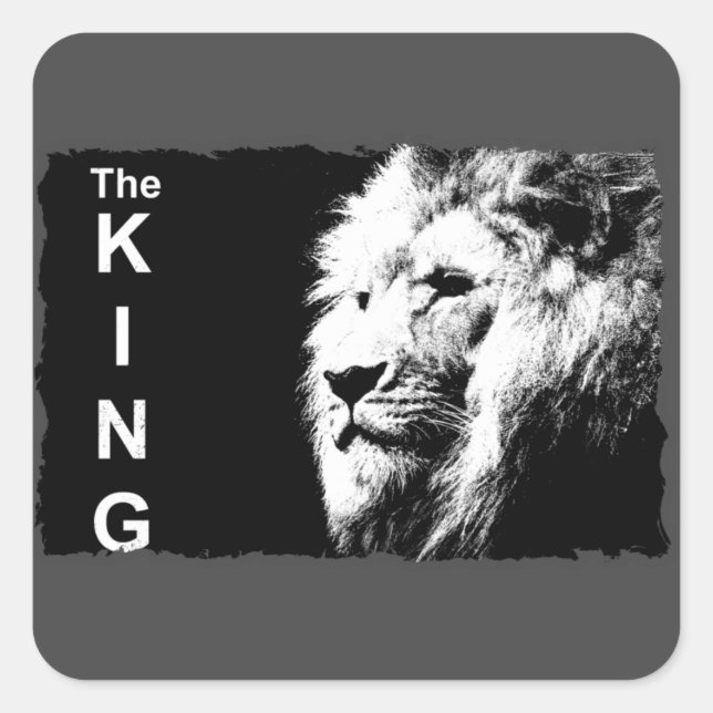Add Your Text Modern Black & White Pop Art Lion Square Sticker (Front)
