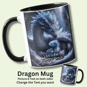 Add Your Text Name, Blue Ice Dragon & Baby in Cave Mug