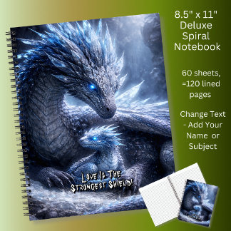 Add Your Text Name, Blue Ice Dragon & Baby in Cave Notebook