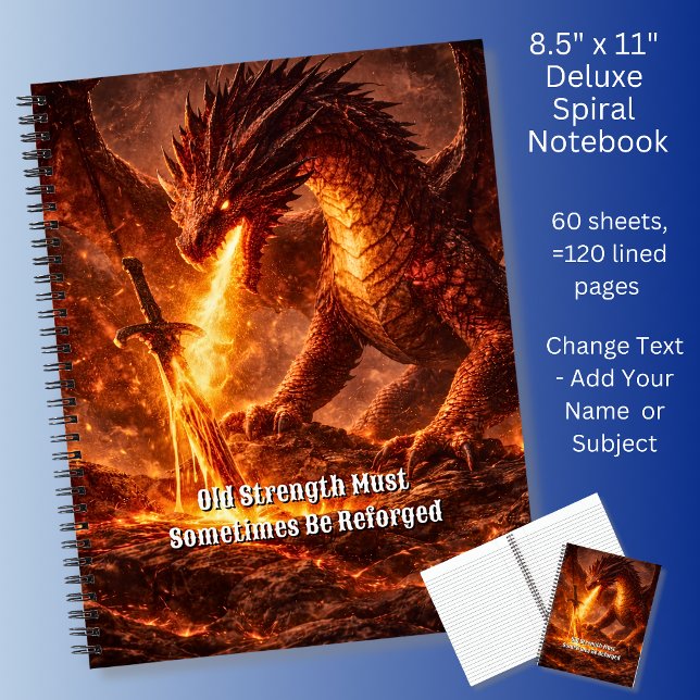 Add Your Text Name Fire Dragon with Sword Reforged Notebook (Creator Uploaded)