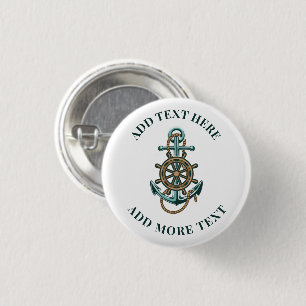 Add Your Text Nautical Anchor Theme 1 Inch Round Button