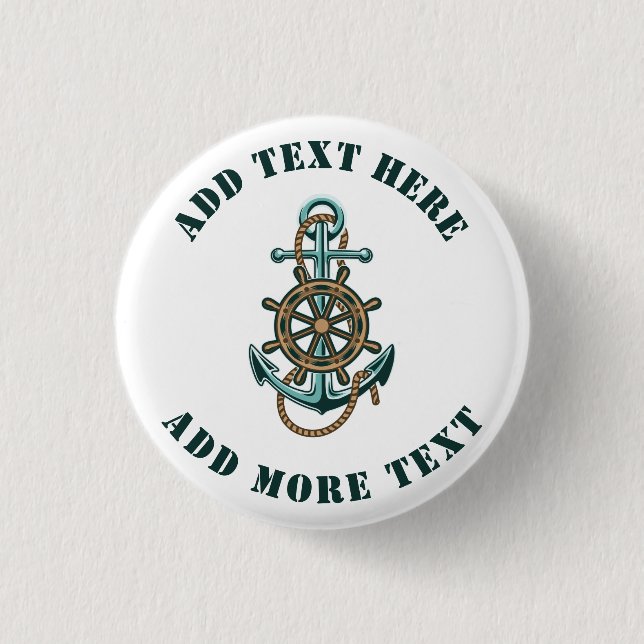 Add Your Text Nautical Anchor Theme 1 Inch Round Button (Front)