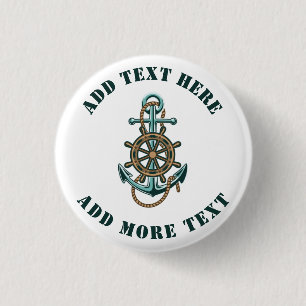 Add Your Text Nautical Anchor Theme 1 Inch Round Button