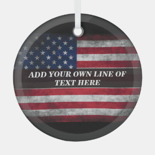 Add your text on American flag  Glass Ornament