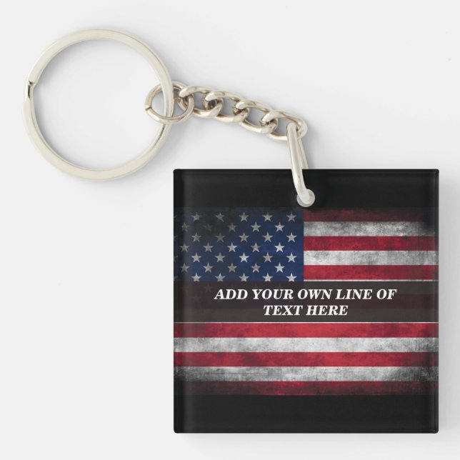 Add your text on American flag  Keychain (Front)