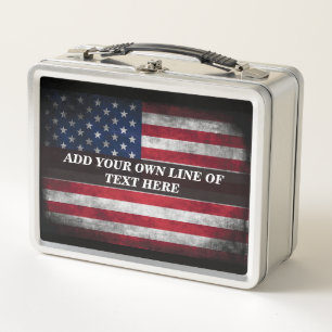 Add your text on American flag  Metal Lunch Box