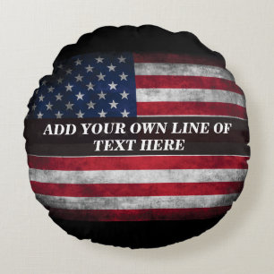 Add your text on American flag Round Pillow