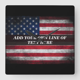 Add your text on American flag  Square Wall Clock