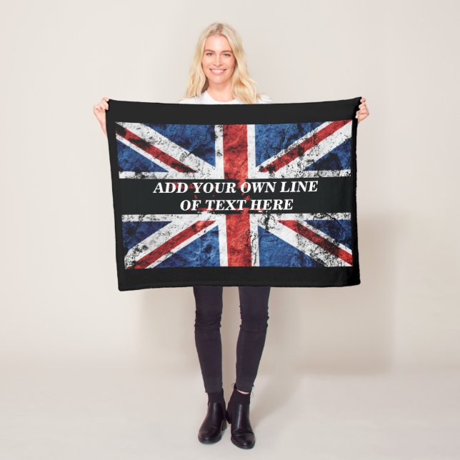 Add your text on English flag Throw Pillow Fleece Blanket (In Situ)