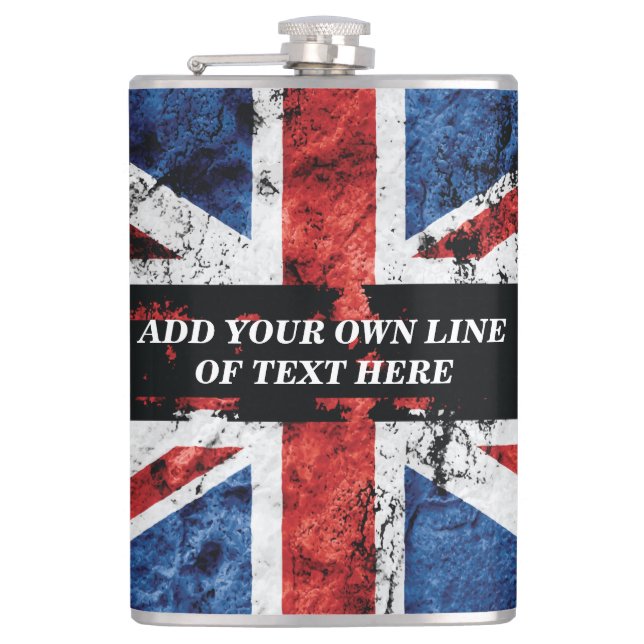 Add your text on English flag Throw Pillow Hip Flask (Front)