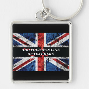 Add your text on English flag Throw Pillow Keychain