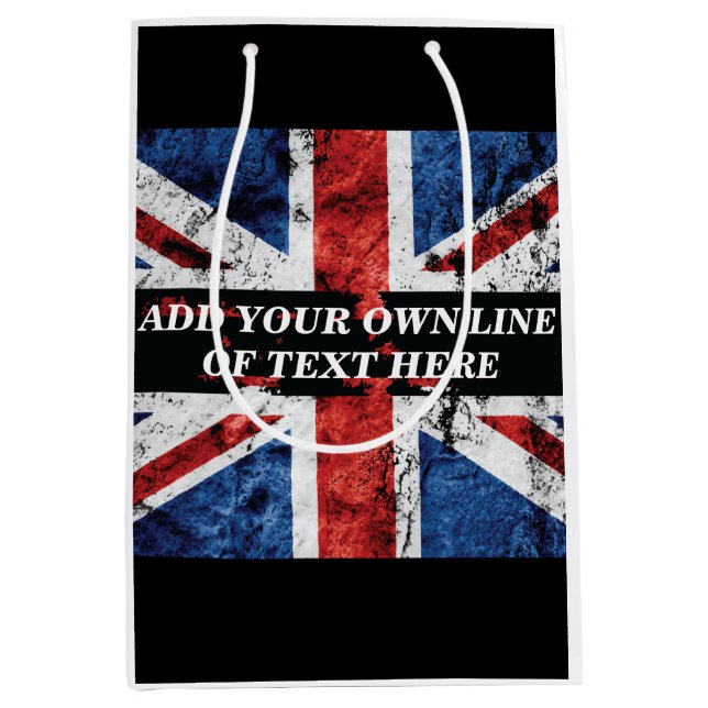 Add your text on English flag Throw Pillow Medium Gift Bag (Front)