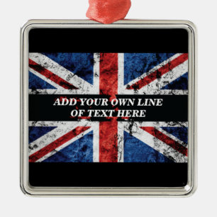 Add your text on English flag Throw Pillow Metal Ornament
