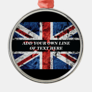 Add your text on English flag Throw Pillow Metal Ornament