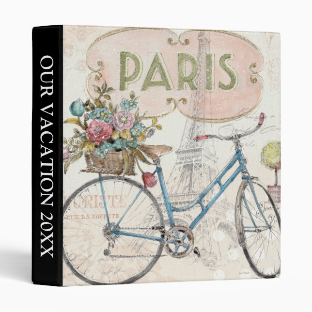 Add Your Text | Paris Bike With Flowers Binder (Front/Spine)