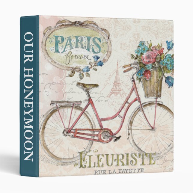 Add Your Text | Paris Bike With Flowers In Front Binder (Front/Spine)